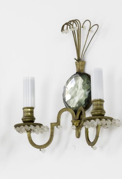  Maison Bagu s maison bagues gold bronze pearled pair of sconces with crystal center