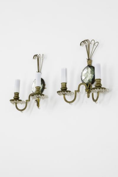  Maison Bagu s maison bagues gold bronze pearled pair of sconces with crystal center