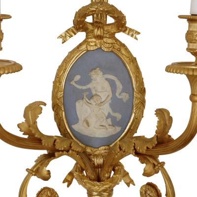  Maison Beurdeley Set of four Louis XVI style jasperware and gilt bronze wall sconces