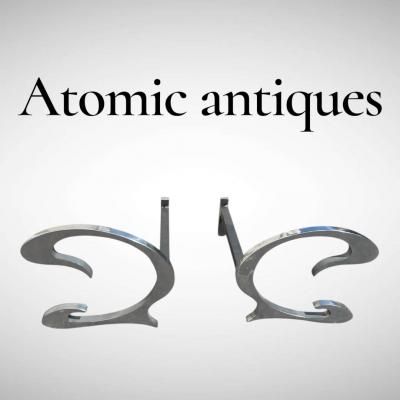  Maison Charles et Fils 1970s Decorative andirons by Maison Charles