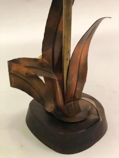  Maison Charles et Fils French Midcentury Copper Bronze and Brass Floral Table Lamp by Maison Charles