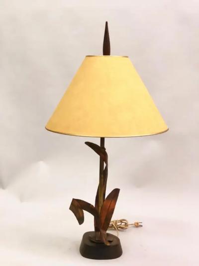 Maison Charles et Fils French Midcentury Copper Bronze and Brass Floral Table Lamp by Maison Charles