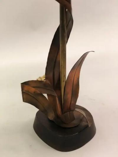  Maison Charles et Fils French Midcentury Copper Bronze and Brass Floral Table Lamp by Maison Charles