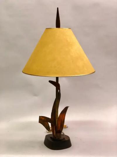  Maison Charles et Fils French Midcentury Copper Bronze and Brass Floral Table Lamp by Maison Charles