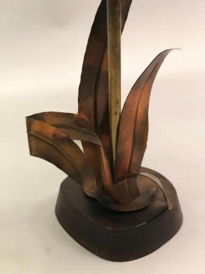  Maison Charles et Fils French Midcentury Copper Bronze and Brass Floral Table Lamp by Maison Charles