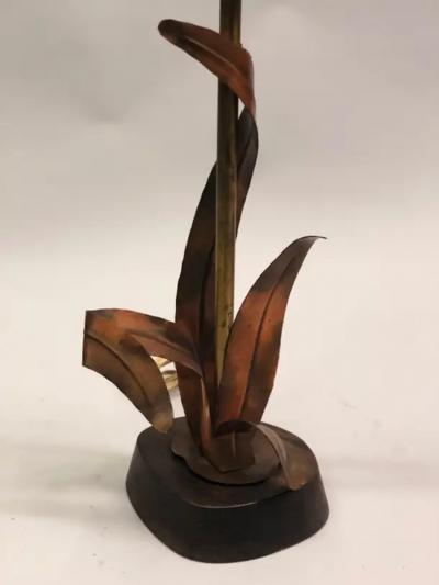  Maison Charles et Fils French Midcentury Copper Bronze and Brass Floral Table Lamp by Maison Charles