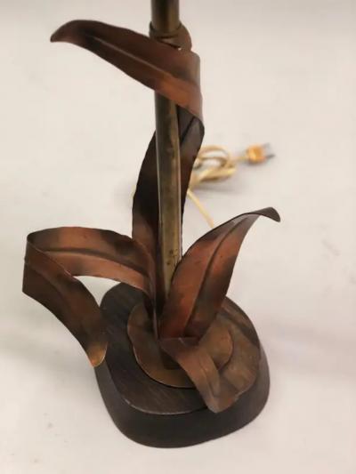  Maison Charles et Fils French Midcentury Copper Bronze and Brass Floral Table Lamp by Maison Charles