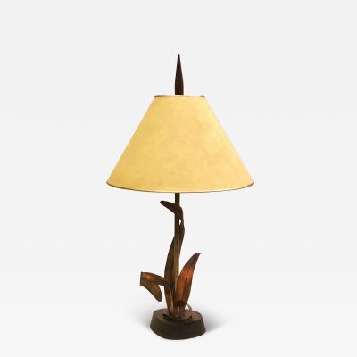  Maison Charles et Fils French Midcentury Copper Bronze and Brass Floral Table Lamp by Maison Charles
