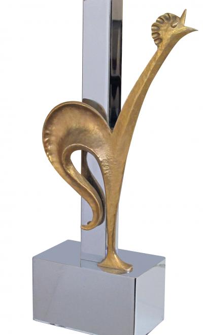  Maison Charles et Fils Maison Charles Attr Gilt bronze and Chrome Rooster Lamp