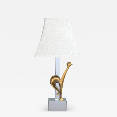  Maison Charles et Fils Maison Charles Attr Gilt bronze and Chrome Rooster Lamp