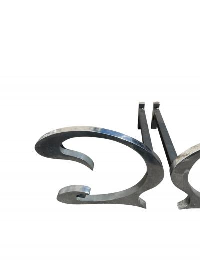  Maison Charles et Fils Pair of 1970s andirons by Charles et Fils