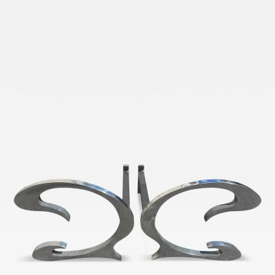  Maison Charles et Fils Pair of 1970s andirons by Charles et Fils