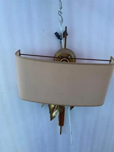  Maison Charles et Fils Two Pairs of Wall Lamps with Laurel Leaves attributed to Maison Charles In Brass