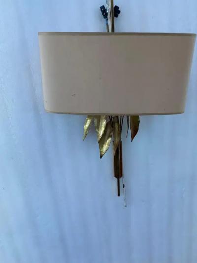  Maison Charles et Fils Two Pairs of Wall Lamps with Laurel Leaves attributed to Maison Charles In Brass