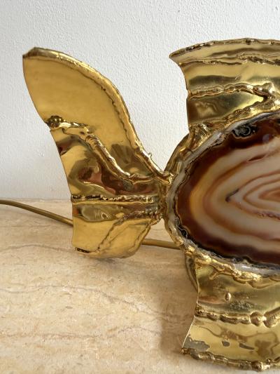  Maison Honor Paris Pair of Brass Agate Fish Lamps by Henri Fernandez France 1980s