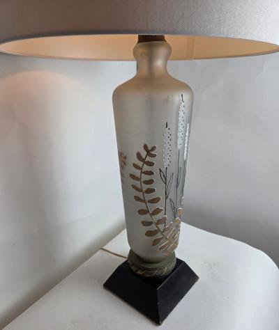 Maison Le Dauphin Vintage French Le Dauphin Style Glass Lamp with Hand Gilt Foliage c1950