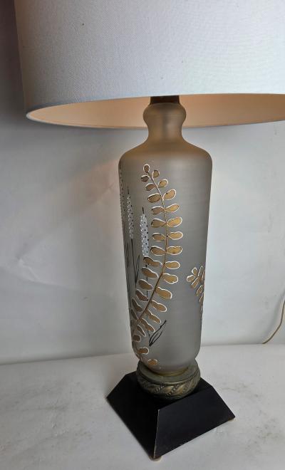  Maison Le Dauphin Vintage French Le Dauphin Style Glass Lamp with Hand Gilt Foliage c1950