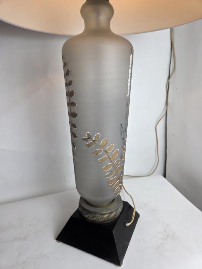  Maison Le Dauphin Vintage French Le Dauphin Style Glass Lamp with Hand Gilt Foliage c1950