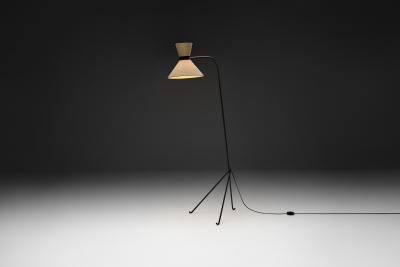  Maison Lunel Black Lacquered Metal Floor Lamp by Lunel France Mid 20th Century
