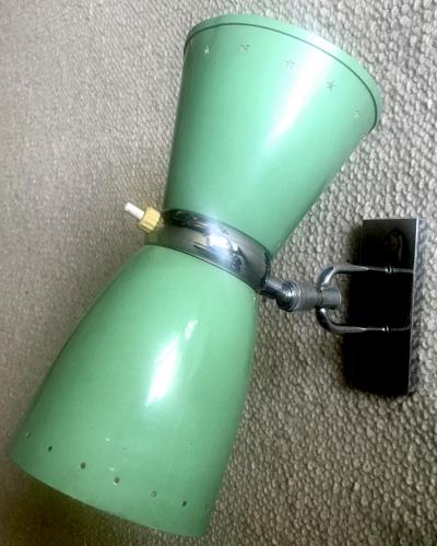  Maison Lunel Maison Lunel Orientable Pair of 50s Pale Green Lacquered Sconces