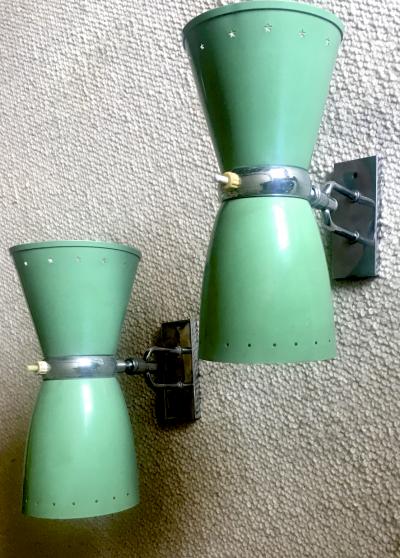  Maison Lunel Maison Lunel Orientable Pair of 50s Pale Green Lacquered Sconces