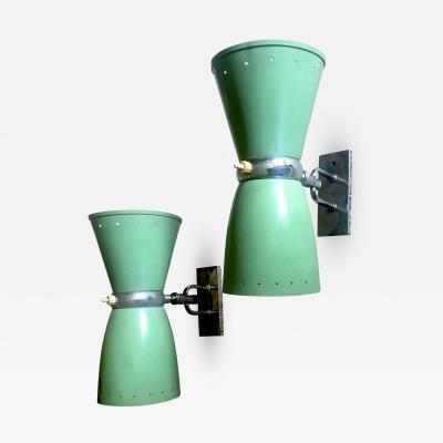  Maison Lunel Maison Lunel Orientable Pair of 50s Pale Green Lacquered Sconces