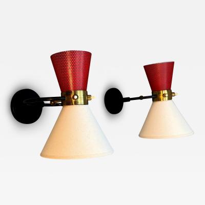  Maison Lunel Pair of double light Diabolo adjustable sconces Maison Lunel France circa 1950