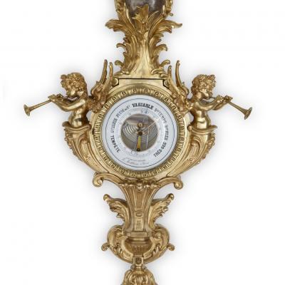  Maison Mottheau et fils Antique gilt bronze clock and barometer set by Maison Mottheau et Fils