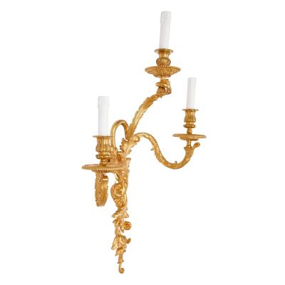  Maison Mottheau et fils Pair of Louis XV Rococo style gilt bronze wall sconces