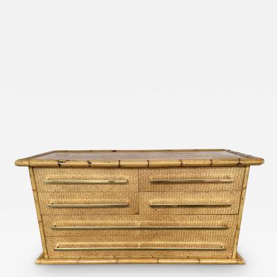  Maison et Jardin Bamboo Rattan Brass Chest of Drawers by Galerie Maison Jardin France 1970s