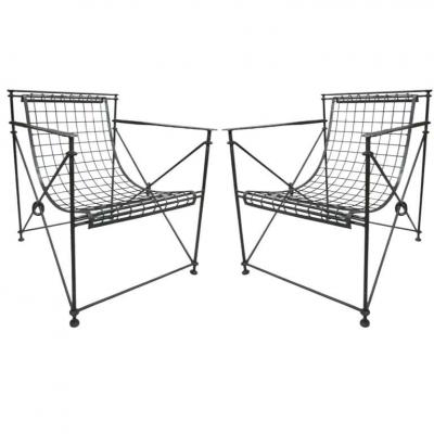  Maison et Jardin Pair Mid Century Hand Forged Lounge Chairs by Galerie Maison et Jardin Paris