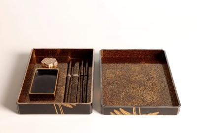  Maki e Set of Paper Box Box for Writing Utensils Box for Brushes w Design of Ferns