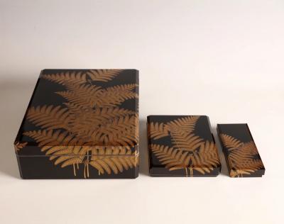  Maki e Set of Paper Box Box for Writing Utensils Box for Brushes w Design of Ferns