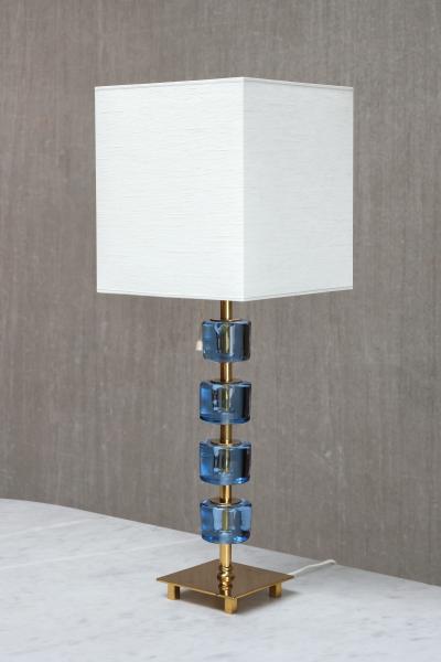  Malm metallvarufabrik AB Pair of Malm Metallvarufabrik Brass and Blue Glass Table Lamps Sweden 1950s