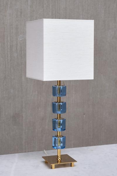  Malm metallvarufabrik AB Pair of Malm Metallvarufabrik Brass and Blue Glass Table Lamps Sweden 1950s