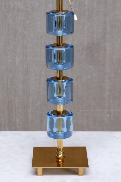  Malm metallvarufabrik AB Pair of Malm Metallvarufabrik Brass and Blue Glass Table Lamps Sweden 1950s