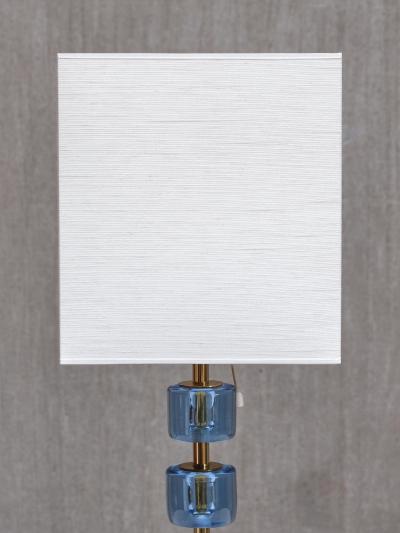  Malm metallvarufabrik AB Pair of Malm Metallvarufabrik Brass and Blue Glass Table Lamps Sweden 1950s