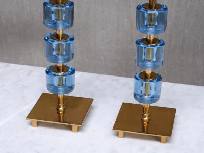  Malm metallvarufabrik AB Pair of Malm Metallvarufabrik Brass and Blue Glass Table Lamps Sweden 1950s
