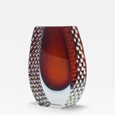  Mandruzzato Large Mandruzzato Sommerso Murano Textured Facetted Art Glass Vase Italy 1970s