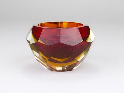  Mandruzzato Mandruzzato Sommerso Faceted Caviar Murano Glass Diamond Bowl Italy 1960s