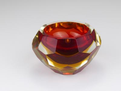  Mandruzzato Mandruzzato Sommerso Faceted Caviar Murano Glass Diamond Bowl Italy 1960s