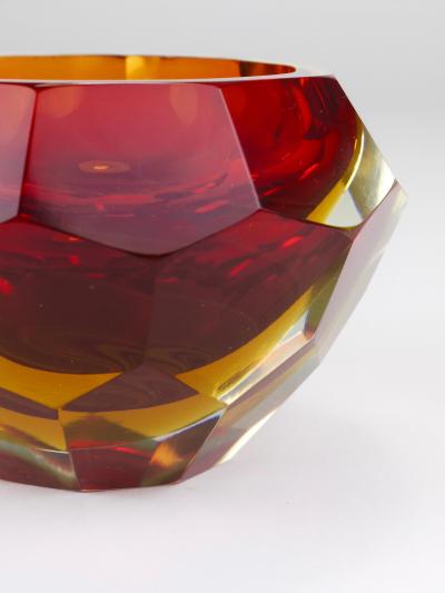  Mandruzzato Mandruzzato Sommerso Faceted Caviar Murano Glass Diamond Bowl Italy 1960s
