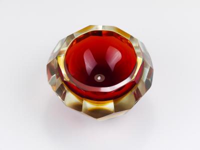  Mandruzzato Mandruzzato Sommerso Faceted Caviar Murano Glass Diamond Bowl Italy 1960s