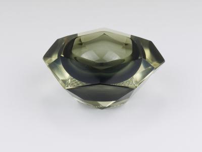  Mandruzzato Mandruzzato Sommerso Faceted Diamond Caviar Bowl Murano Glass Italy 1960s