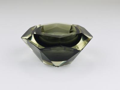 Mandruzzato Mandruzzato Sommerso Faceted Diamond Caviar Bowl Murano Glass Italy 1960s