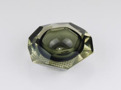  Mandruzzato Mandruzzato Sommerso Faceted Diamond Caviar Bowl Murano Glass Italy 1960s