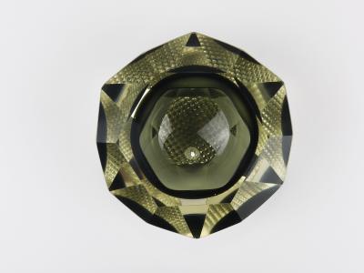  Mandruzzato Mandruzzato Sommerso Faceted Diamond Caviar Bowl Murano Glass Italy 1960s