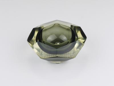  Mandruzzato Mandruzzato Sommerso Faceted Diamond Caviar Bowl Murano Glass Italy 1960s