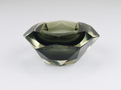  Mandruzzato Mandruzzato Sommerso Faceted Diamond Caviar Bowl Murano Glass Italy 1960s