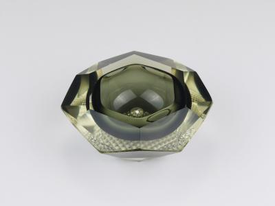  Mandruzzato Mandruzzato Sommerso Faceted Diamond Caviar Bowl Murano Glass Italy 1960s